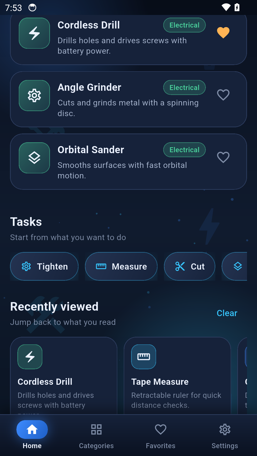 Toolbox Companion home tools screen